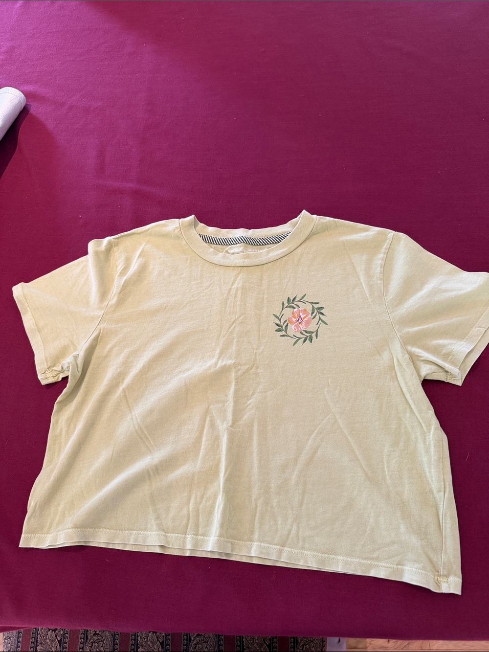 Volcom Pale Yellow Kids Tee with Floral Wreath Graphic